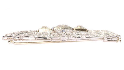Antique Art Deco Diamond and Sapphire Platinum Brooch
