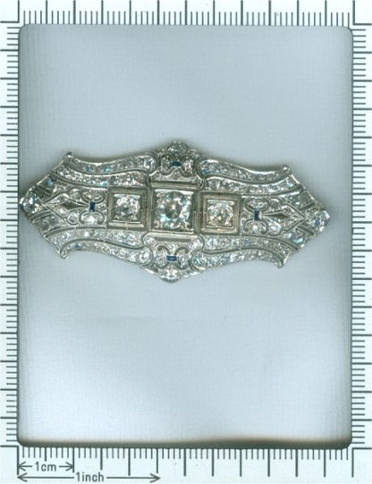 Antique Art Deco Diamond and Sapphire Platinum Brooch