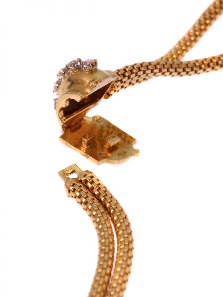 Vintage French Necklace Two Flying Swallows Carrying a Pear Shaped Diamond