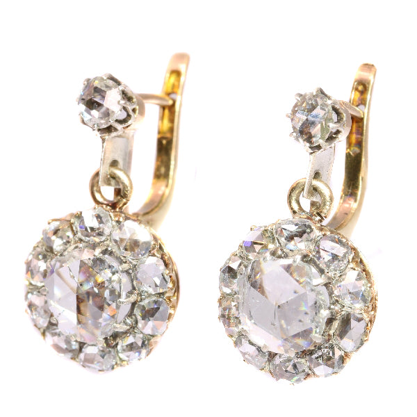 Antique Art Nouveau Large Rose Cut Diamond Earrings