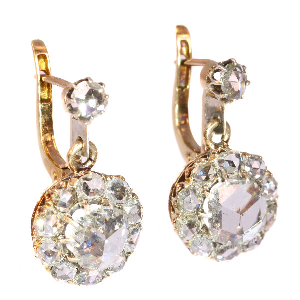 Antique Art Nouveau Large Rose Cut Diamond Earrings