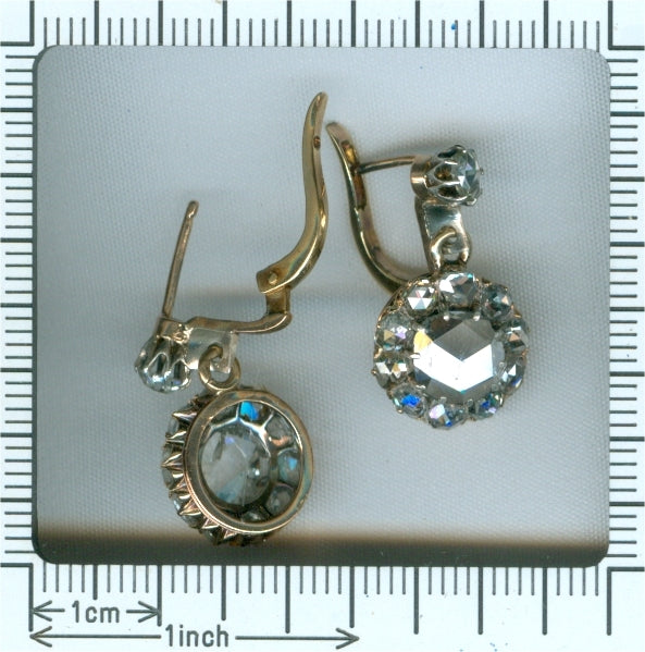 Antique Art Nouveau Large Rose Cut Diamond Earrings