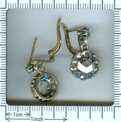 Antique Art Nouveau Large Rose Cut Diamond Earrings