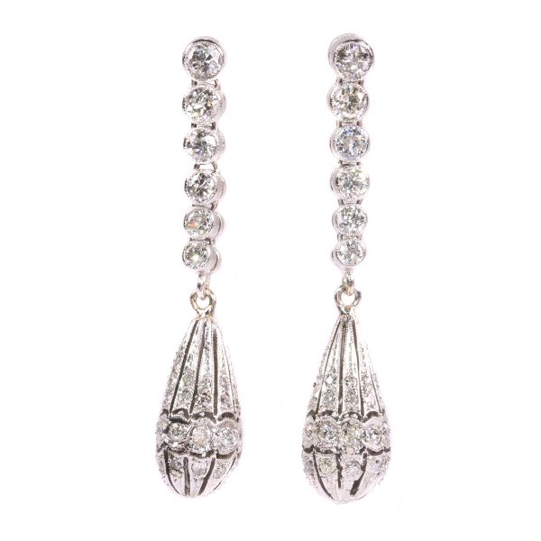 Antique Art Deco Brilliant Cut Diamond Earrings, 18ct White Gold