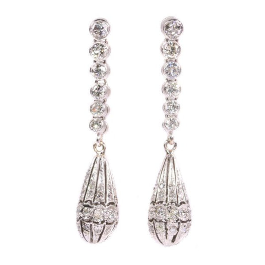 Antique Art Deco Brilliant Cut Diamond Earrings, 18ct White Gold