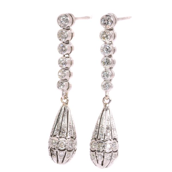 Antique Art Deco Brilliant Cut Diamond Earrings, 18ct White Gold