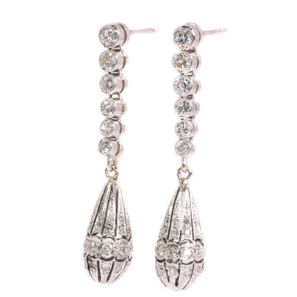 Antique Art Deco Brilliant Cut Diamond Earrings, 18ct White Gold