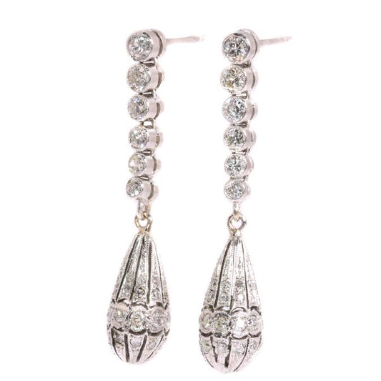 Antique Art Deco Brilliant Cut Diamond Earrings, 18ct White Gold