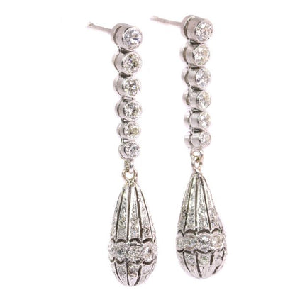 Antique Art Deco Brilliant Cut Diamond Earrings, 18ct White Gold