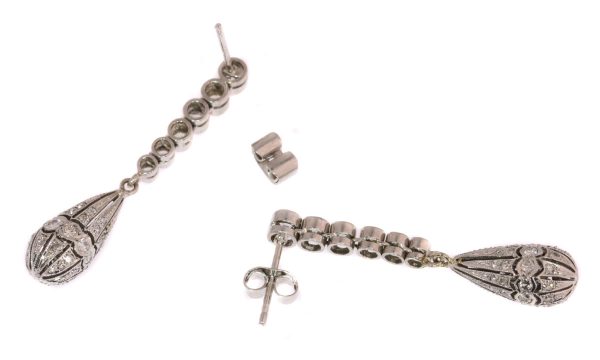 Antique Art Deco Brilliant Cut Diamond Earrings, 18ct White Gold