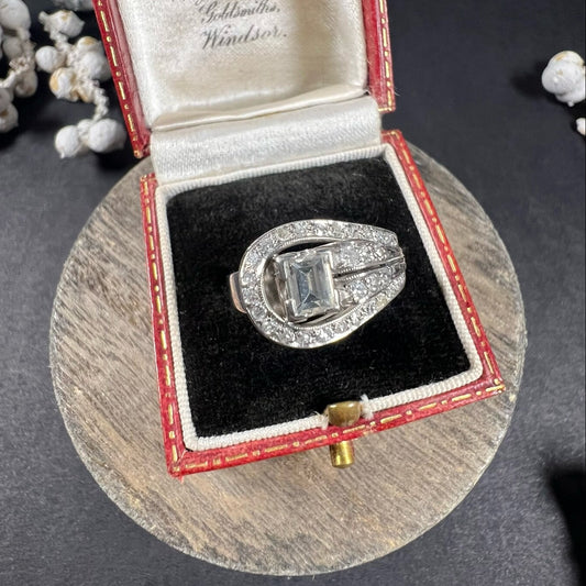 Vintage Emerald Cut Diamond Set Belt Buckle Ring