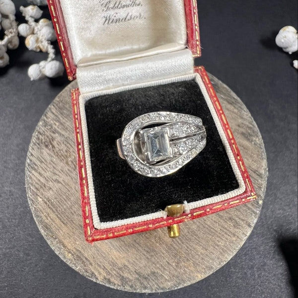 Vintage Emerald Cut Diamond Set Belt Buckle Ring