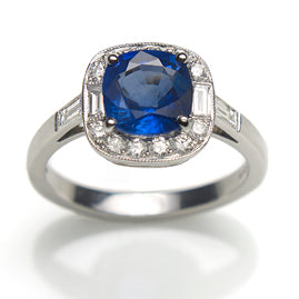 Sri Lankan Sapphire and Diamond Cluster Ring