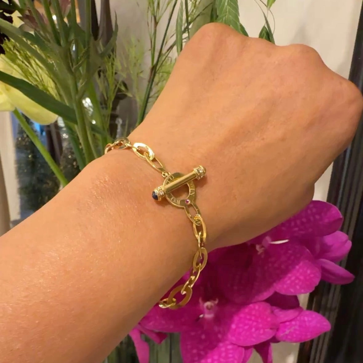 Diamond Ruby And Sapphire 18 Carat Gold Fancy Link Bracelet