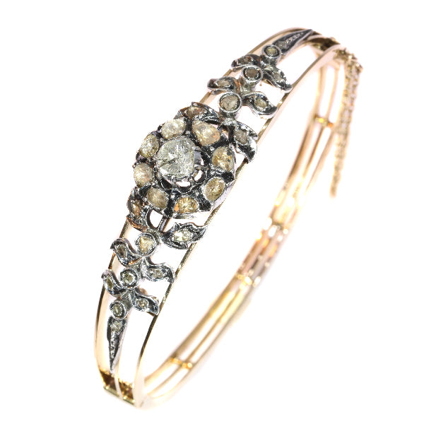 Antique Victorian Rose Cut Diamond Gold Bangle