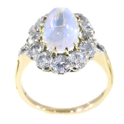 Antique Victorian Moonstone and Diamond Cluster Engagement Ring