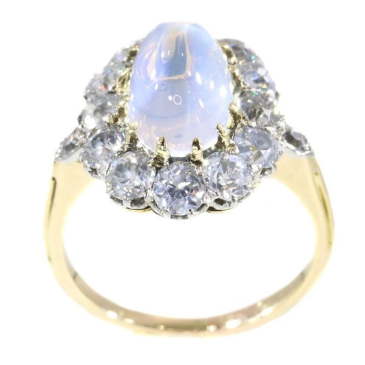 Antique Victorian Moonstone and Diamond Cluster Engagement Ring