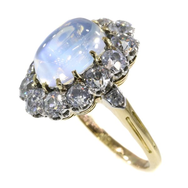 Antique Victorian Moonstone and Diamond Cluster Engagement Ring