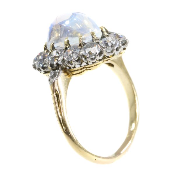 Antique Victorian Moonstone and Diamond Cluster Engagement Ring