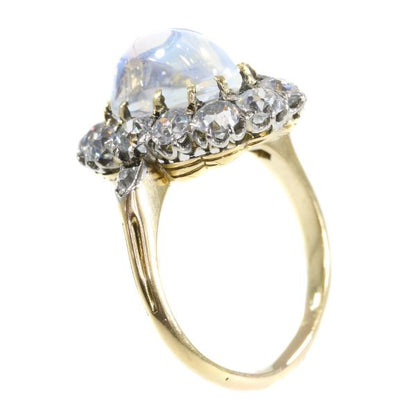 Antique Victorian Moonstone and Diamond Cluster Engagement Ring
