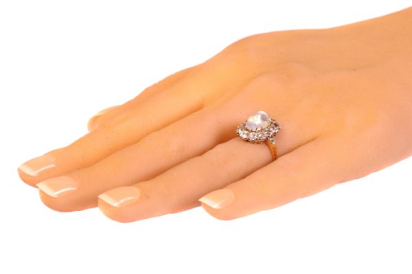 Antique Victorian Moonstone and Diamond Cluster Engagement Ring