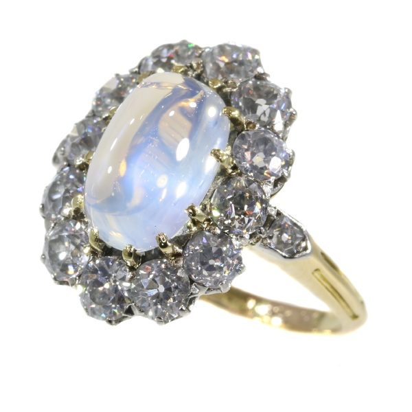 Antique Victorian Moonstone and Diamond Cluster Engagement Ring