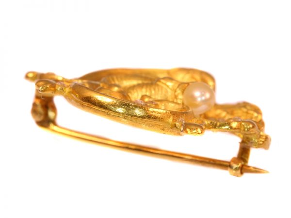 Antique Victorian Diamond and Pearl Griffin Brooch in 18ct Yellow Gold