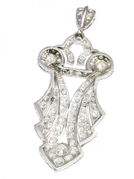 Antique Art Deco Baguette Cut Sapphire and Diamond Pendant, Platinum, Circa 1920