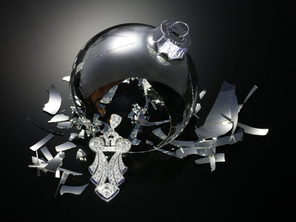 Antique Art Deco Baguette Cut Sapphire and Diamond Pendant, Platinum, Circa 1920