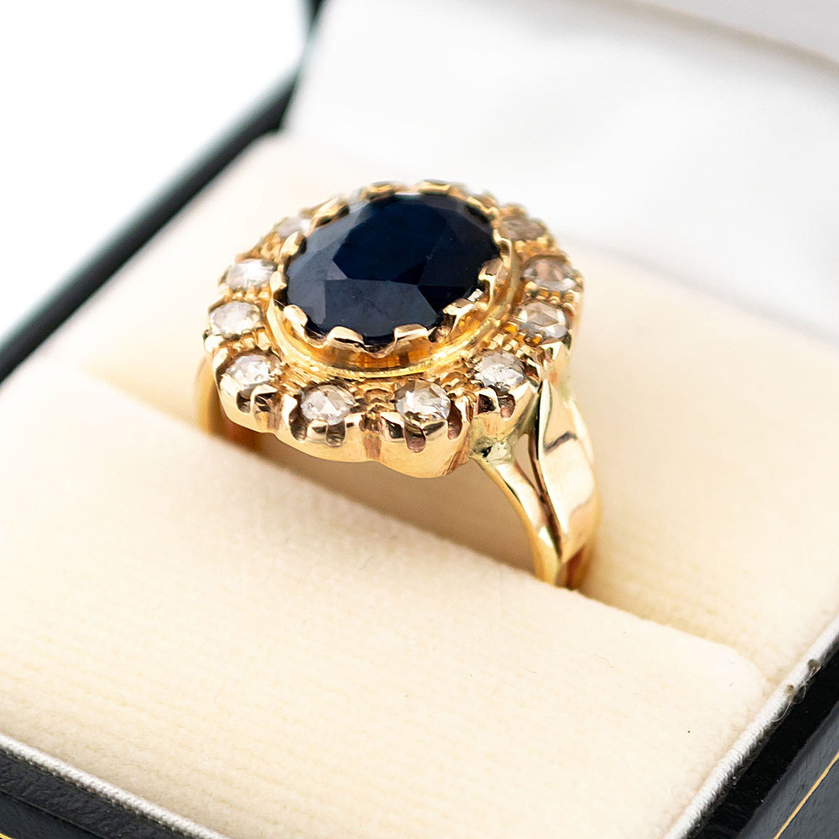 New 9 Carat Yellow Gold Sapphire and Diamond Oval Cluster Ring