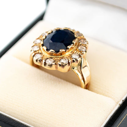 New 9 Carat Yellow Gold Sapphire and Diamond Oval Cluster Ring