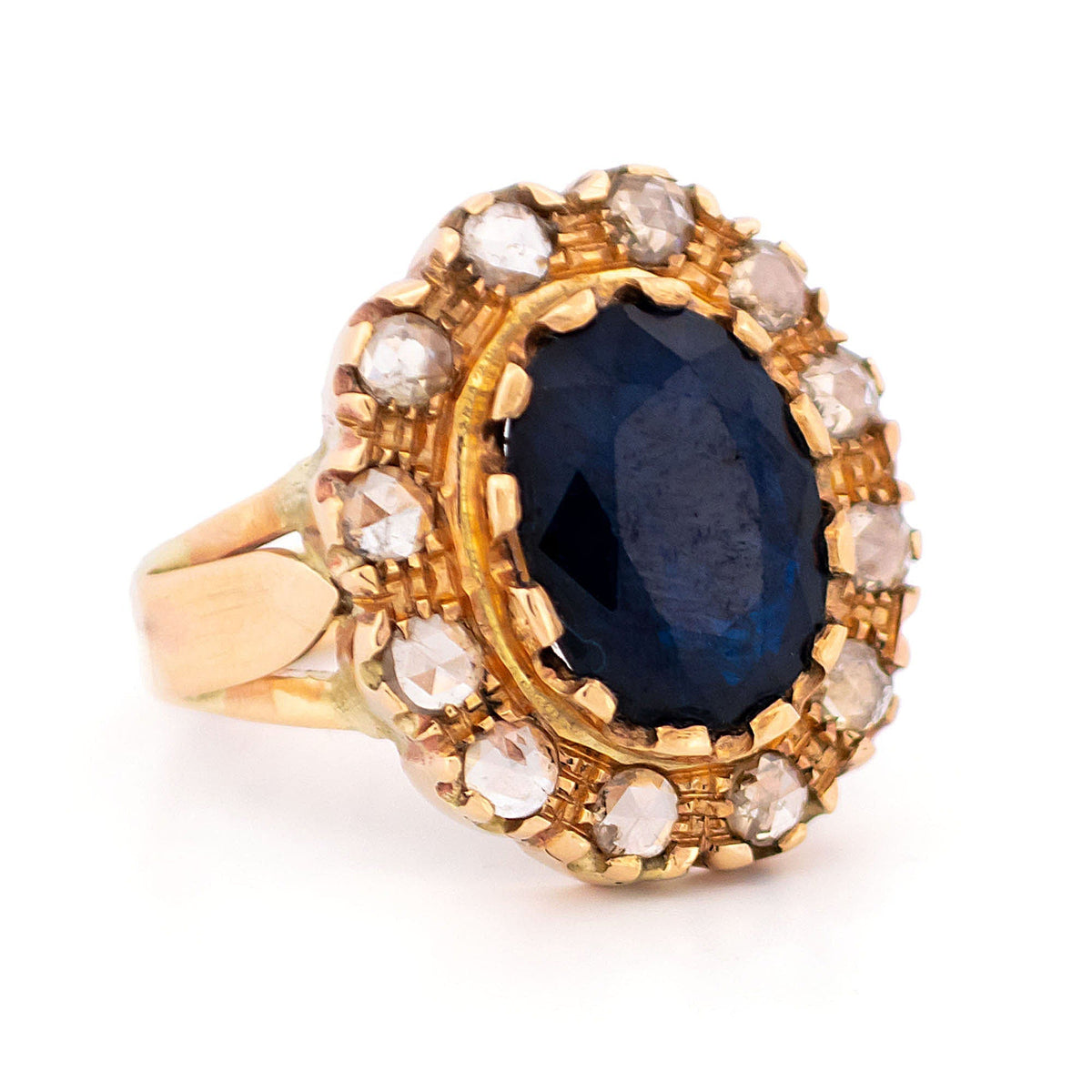 New 9 Carat Yellow Gold Sapphire and Diamond Oval Cluster Ring