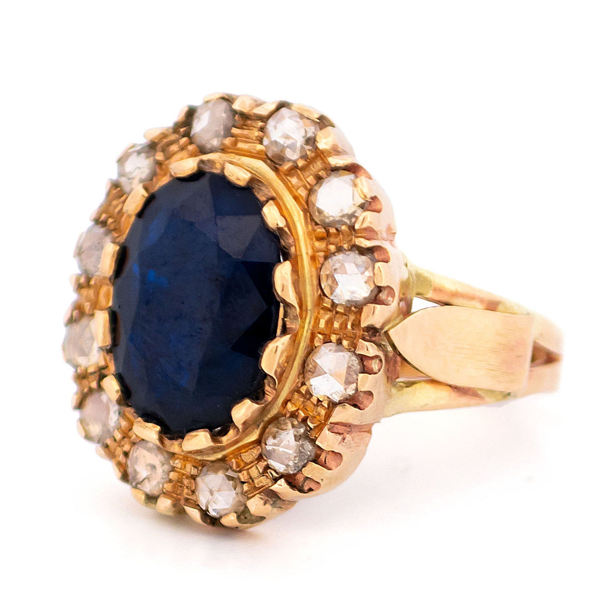 New 9 Carat Yellow Gold Sapphire and Diamond Oval Cluster Ring