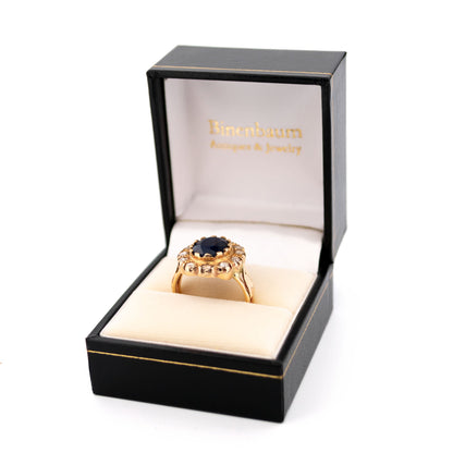 New 9 Carat Yellow Gold Sapphire and Diamond Oval Cluster Ring