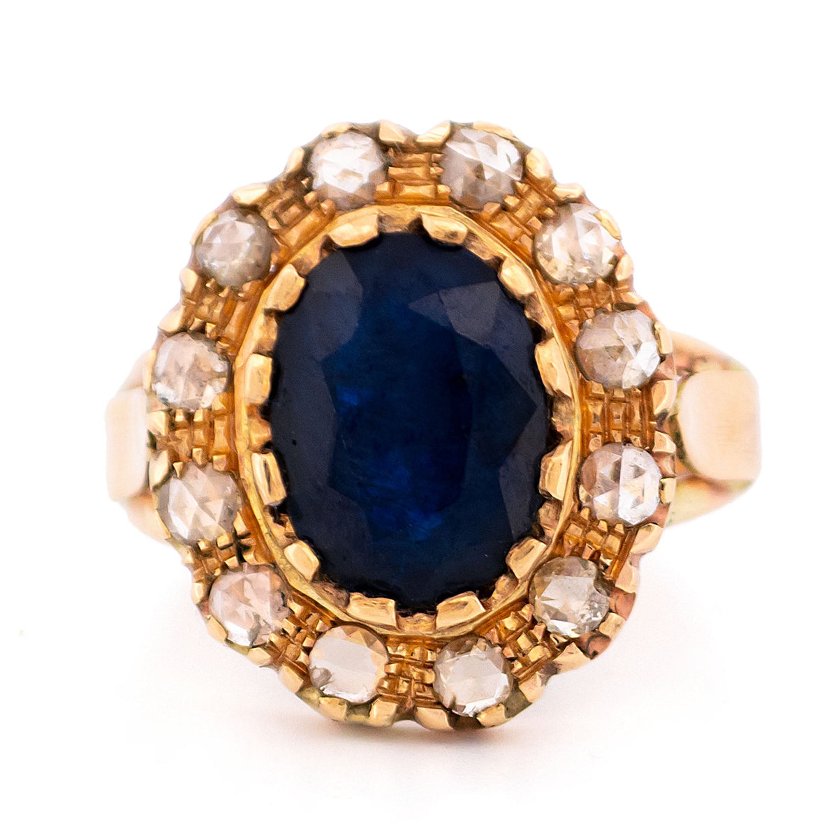 New 9 Carat Yellow Gold Sapphire and Diamond Oval Cluster Ring