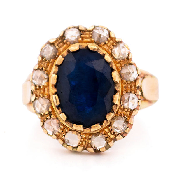 New 9 Carat Yellow Gold Sapphire and Diamond Oval Cluster Ring