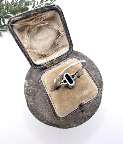 Antique Platinum, 1920s Original Art Deco Rectangular Sapphire & Diamond Ring