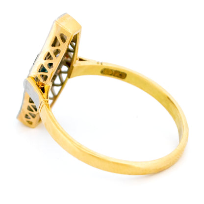Diamond Sapphire 14ct Gold and Platinum Navette-Shape Engagement Ring
