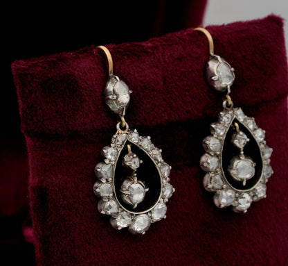 Georgian Gold Silver Rose Cut Diamond Drop Earrings, Circa 1790