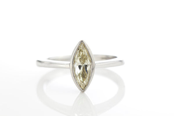 0.81ct Marquise Cut Diamond Solitaire Engagement Ring; single stone diamond ring set with a marquise brilliant diamond, 0.81 carats, in platinum, with GIA certificate.