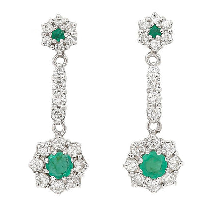 Vintage Emerald and Diamond Cluster Drop Earrings in 18ct white gold