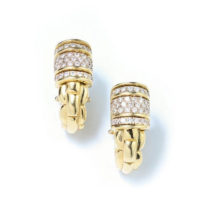 Fope Diamond Set 18ct Yellow Gold Earrings; 1.36 carat total, with brick design, post and clip fittings, Made in Italy Circa 1990s