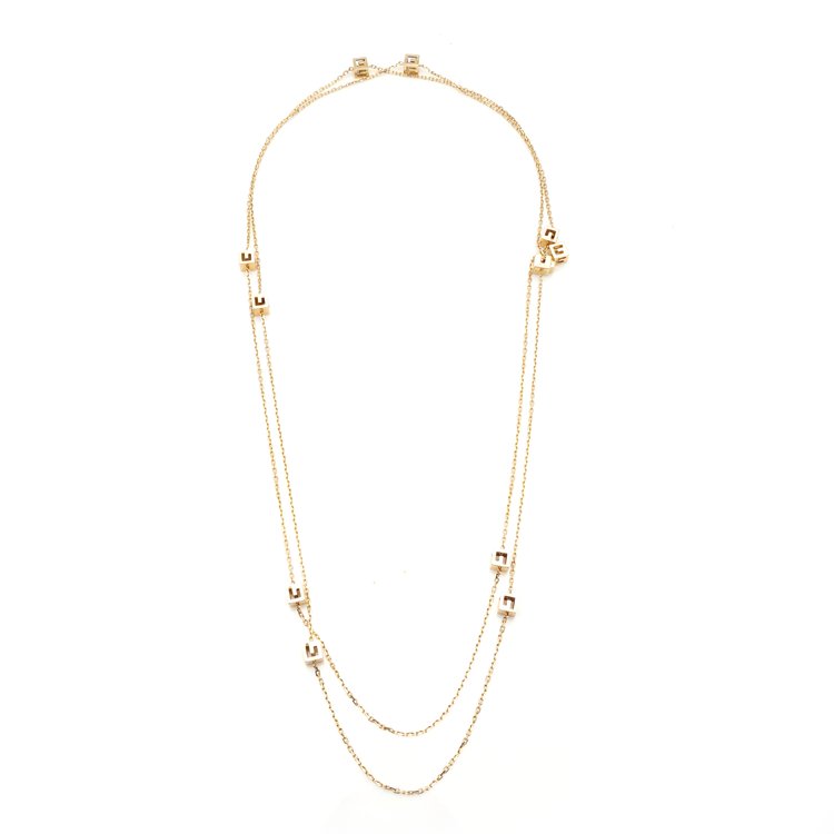Gucci 18ct Yellow Gold Long Chain Necklace with G Logo Cubes