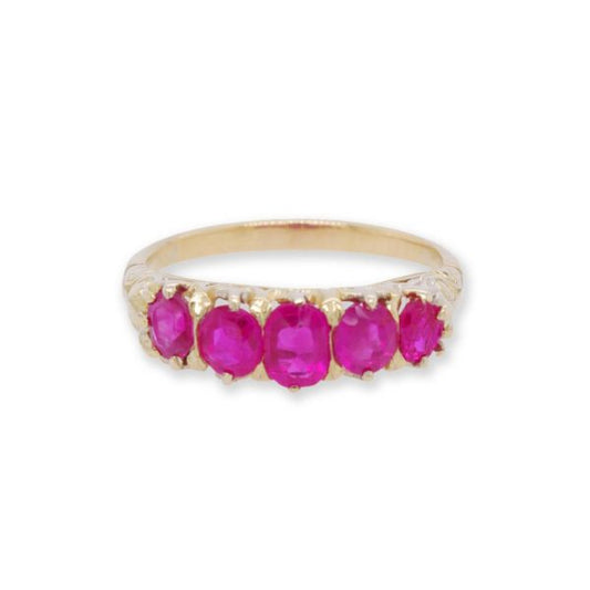 Antique Victorian Burmese Ruby Five-Stone Ring, set in 18ct Yellow Gold