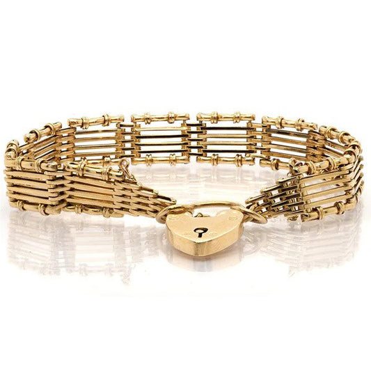 Vintage 18ct Yellow Gold Gate Link Bracelet with Heart Clasp