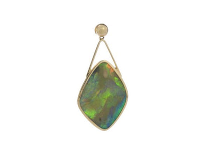 Vintage 25.00ct Opal Pendant in 18ct Yellow Gold; striking 25 carat opal of cushioned diamond shaped form, in 18ct yellow gold, Circa 1950-1970s