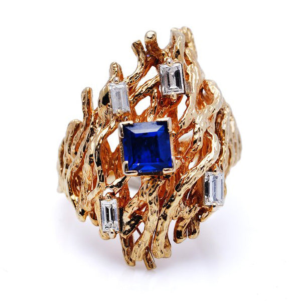 Vintage Sapphire Diamond 18ct Yellow Gold Dress Ring