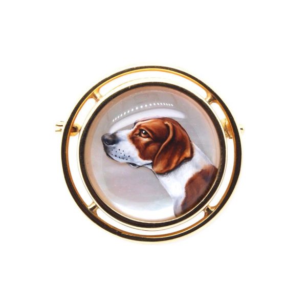 Foxhound Intaglio Rock Crystal and 18ct Gold Brooch