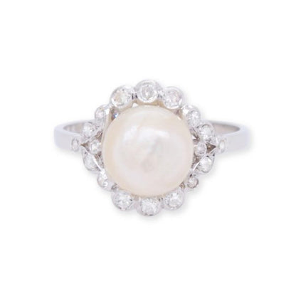 Vintage Pearl Diamond and Platinum Cluster Ring, 0.20 carats