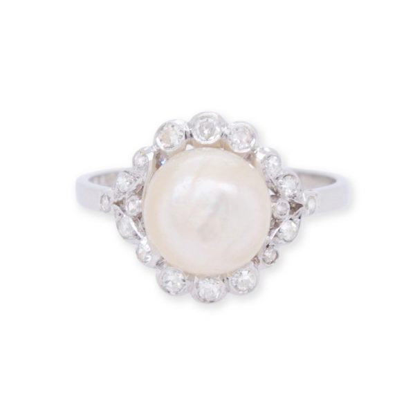 Vintage Pearl Diamond and Platinum Cluster Ring, 0.20 carats